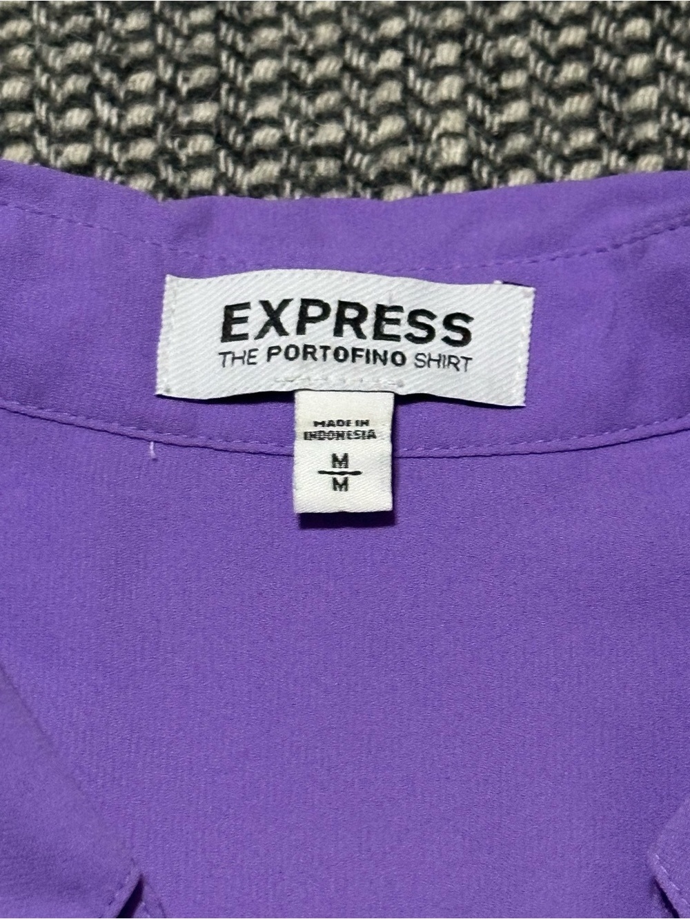 Express Purple Button-Front Roll-Tab Sleeve Blouse - Picture 2 of 3